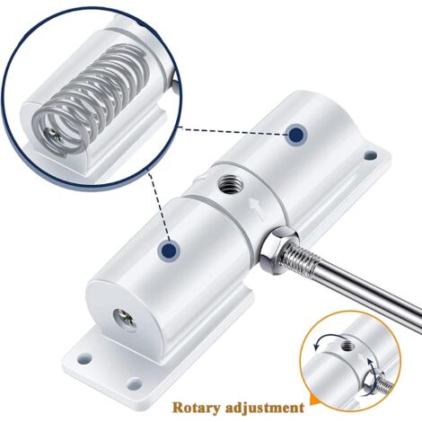 Chiudiporta automatico in lega di zinco con molla di sicurezza regolabile, cerniera per porta da 40 kg con asta di regolazione e viti, bianco (PCU7236)