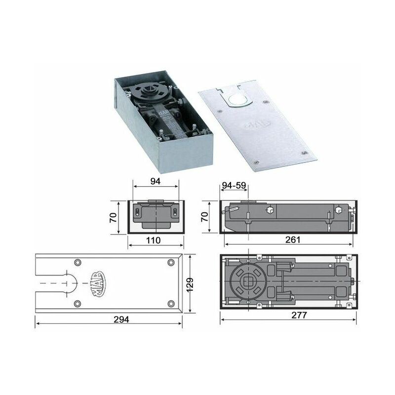 Image of Sistema di chiusura porte automatico chiudiporta in ghisa per porte tagliafuoco taglia fumo e porte a battente MAB Fermoporta 90°