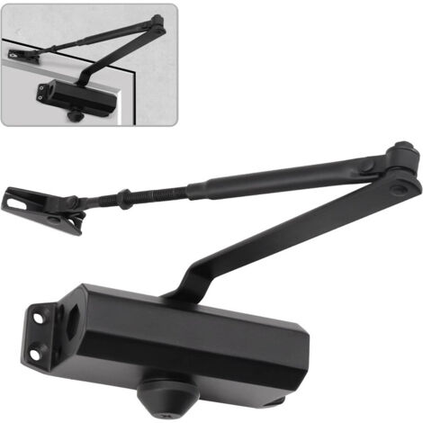 Chiudiporta idraulico automatico, chiudiporta a molla regolabile, tampone chiuso per uso commerciale e residenziale, porta da 25-45 kg, lega di alluminio nera