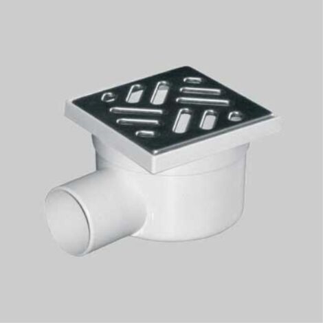 Chiusino con scarico laterale griglia in acciaio  inox 11,5x11,5 cm - scarico ø 50 mm