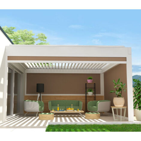 Chiusura a cassonetto per pergola SPINELLE e HYLIA 5,00x2,50 M (Motorizzato a Telecomando - Bianco satinato RAL9010 - Grigio talpa 250gr/m²)