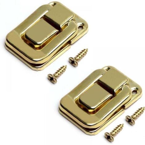 Chiusura a leva (48 mm x 33 mm), 2 pezzi, ganci in ferro, per armadi, scatole e valigie, oro