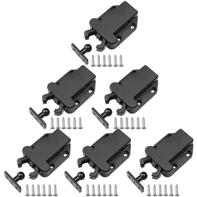 Image of Chiusura a tocco per armadio, 6 pezzi Chiusura a scatto non magnetica per chiudicassetti per armadio, porta di mobili, armadio, chiusura a tocco, nera