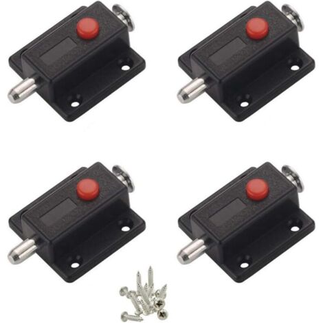 Chiusura di sicurezza automatica a pulsante a molla per armadi, chiusure per porte interne ed esterne per finestre, guardaroba, camere da letto, bagni - 4 pezzi (nero)