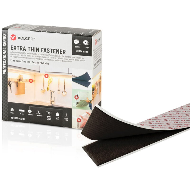 FP - Nastro velcro biadesivo nero 20 mm x 5 m