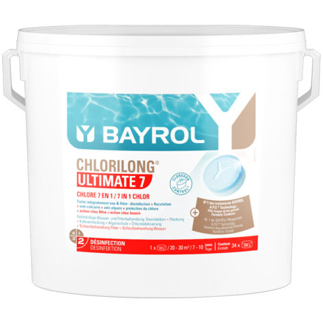 Chlore 5 fonctions piscine : Galets Chlorilong ULTIMATE 7 - Seau de 10,2 kg - Bayrol