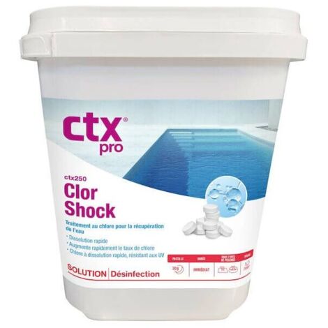Chlore choc 250g – Pastilles effervescentes pour traitement choc piscine – Dissolution rapide – Élimine bactéries et algues – CTX