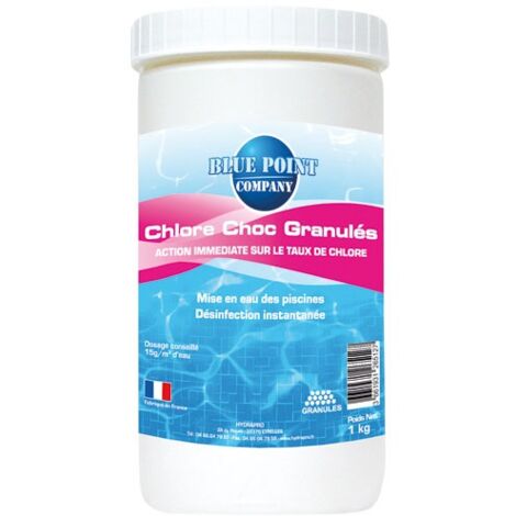 Chlore choc granulé 1 Kg – Désinfectant chloré pour piscine – Teneur en chlore actif 55% – Dissolution rapide – Blue Point Company