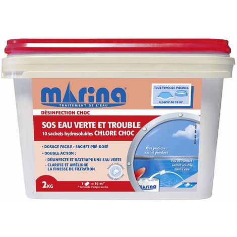 Marina Désinfection Choc - SOS eau verte et trouble Sachets hydrosolubles Chlore choc 2kg