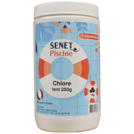 Chlore lent 250g - Boite de 1Kg - SENET Piscine