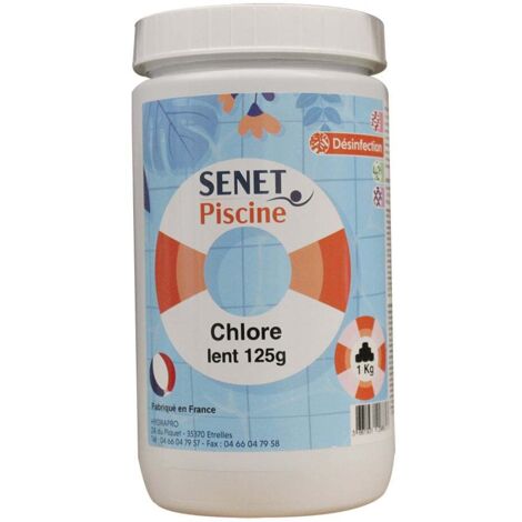 Chlore lent galet 125 g, pour piscine de 12 à 15m3 - Boite de 1Kg - SENET Piscine