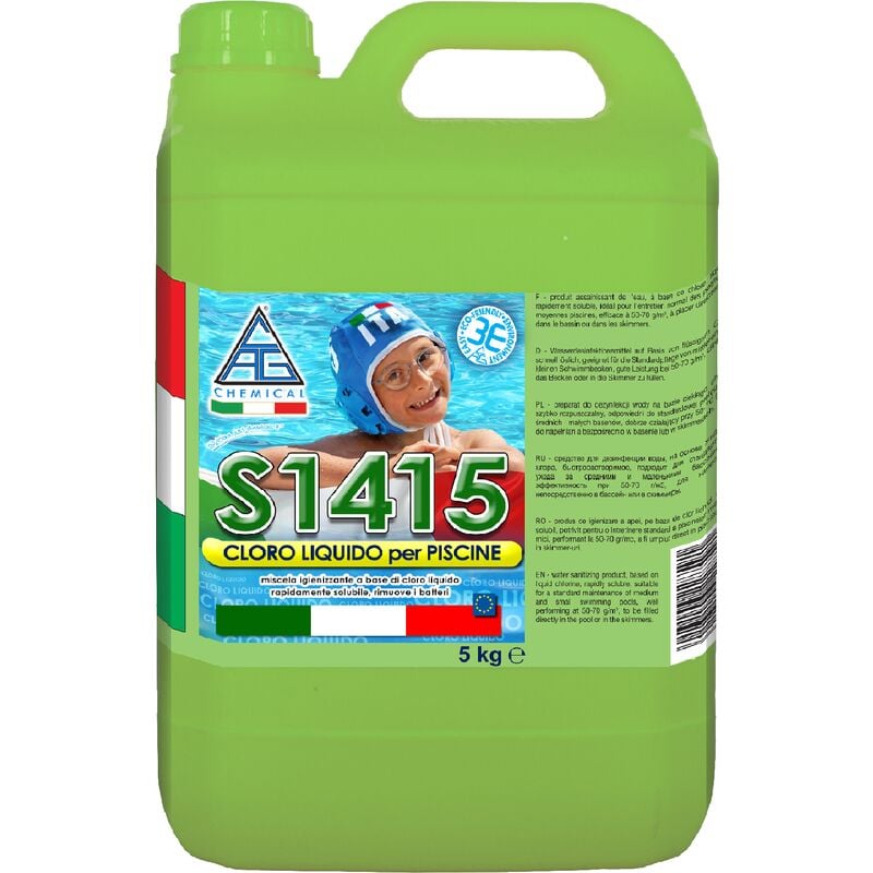Chlore liquide de'sinfectant pour piscines Chimique S1415 5 kg action antibacte'rienne pour piscines