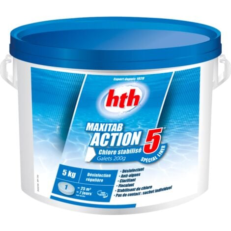 Chlore multiaction HTH MAXITAB Action 5 Spécial liner galets 200 g. - 5 kg - 5 kg