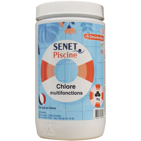 Chlore multifonctions désinfectant, galet de 250 g - Boîte de 1Kg - SENET Piscine