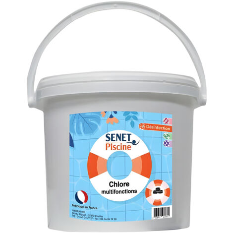 Chlore multifonctions désinfectant, galet de 250 g - Seau de 10 Kg - SENET Piscine