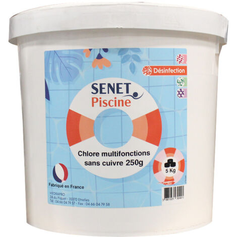 Chlore multifonctions sans cuivre, galet de 250g - Seau de 5Kg - SENET Piscine