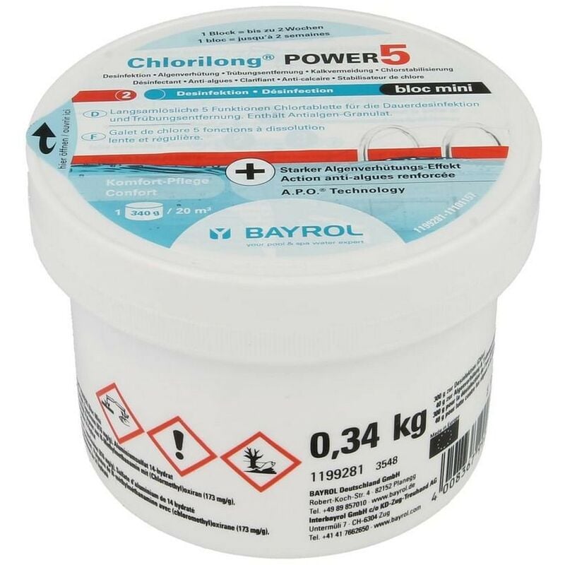 Le Sanitaire - Chlorilong® Power 5 Bloc Mini boîte de 340 g jusqu'à 20 m³