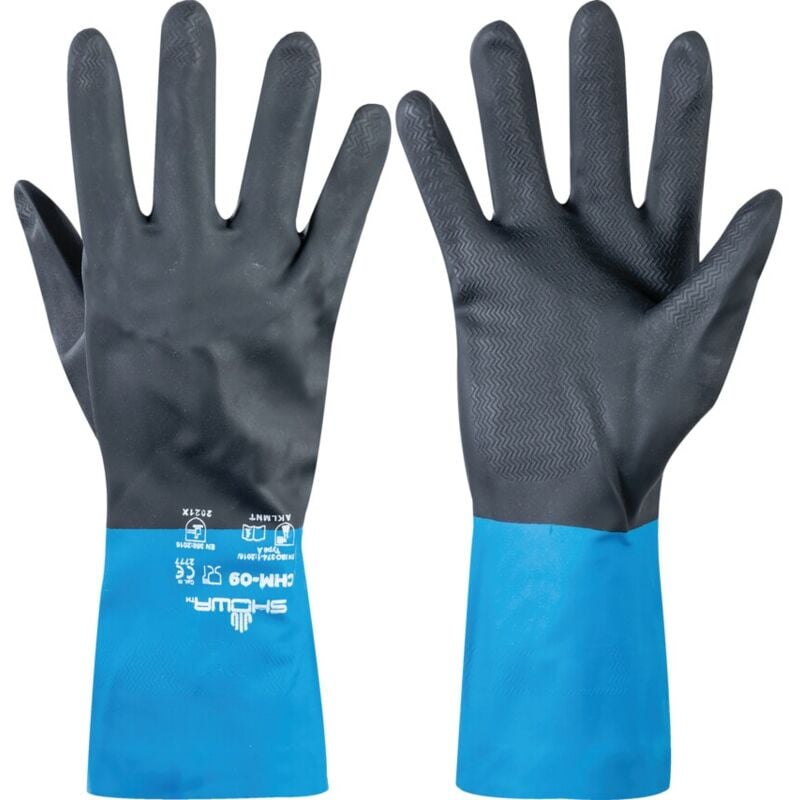 Showa - Chemical Resistant Gloves, Neoprene, Black/Blue, Size 10 - GLB9611225J