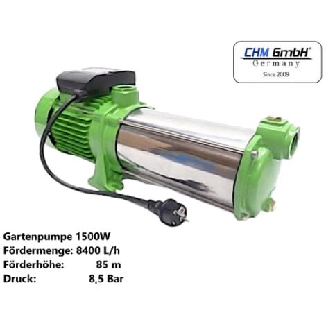 CHM GmbH® Kreiselpumpe 1,5 KW 8400 L/h 8,5 Bar Gartenpumpe Edelstahl Wasserpumpe Pumpe für Hauswasserwerk…