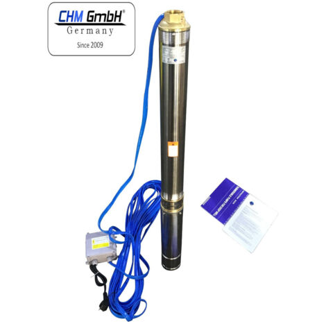 CHM – Pompe immergée 3 pouces 750W – Débit 3780 l/h – Hauteur de refoulement 85 m – Compatible sable – IP68 – Câble 20 m - 750Watt