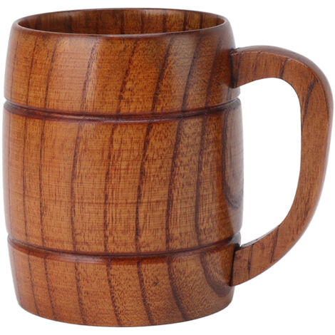 Chope en Bois Sculptée 300ml avec Anse - Anti Brûlure pour Bière, Thé, Lait - Verre à Boire pour Maison, Bar, Cuisine