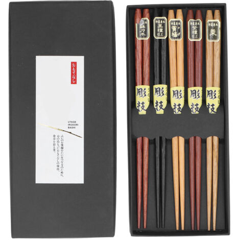 Chopsticks Set 5 Different Colors Natural Wood Antislip Design Feel Comfortable Chopsticks ReusablePointed Chopsticks