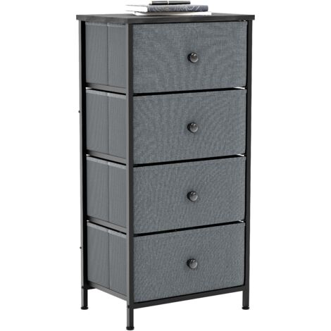 Chorley 4 Drawer Fabric Chest of Drawers Metal Frame Bedroom Living Room Storage, Grey-&-Black