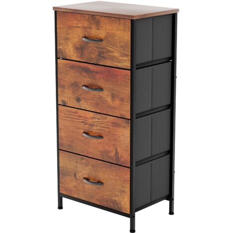 Chorley 4 Drawer Fabric Chest of Drawers Metal Frame Bedroom Living Room Storage, Rustic-Brown