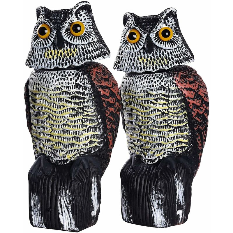 Chouette avec Tête Rotative à 360 ° Effrayer Les Oiseaux/Pigeon/Mouette/Corneille Plastique Hibou Réaliste Hibou Statues Chouette Jardin Extérieur
