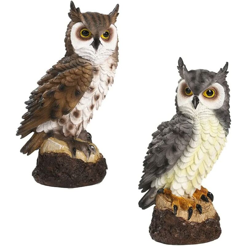 Chouette Decorative 2 Pièces Hibou de Jardin Statue de Hibou en Résine Hibou Extérieur Jardin Ornement de Jardin Hibou Miniature Ornements de Hibou