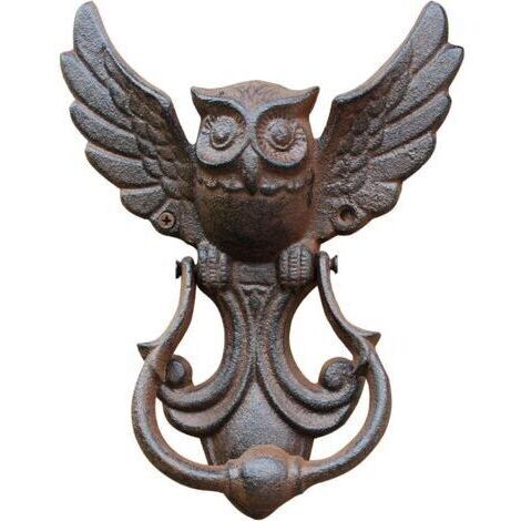 Chouette Porte Heurtoir, Heurtoir de Porte en Fonte Vintage Poignée de Porte, Motif Chouette Heurtoir de Porte en Fonte Style Ancien Décoration(Brown - 1 pièce - 17.7x4.5x22.5 cm)