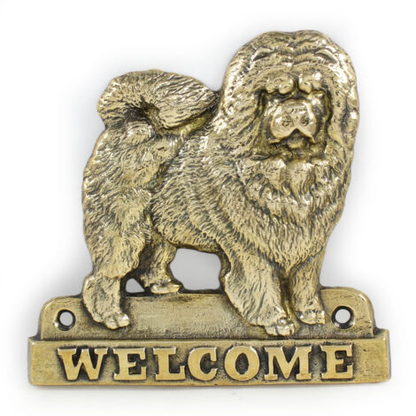 Chow Chow - cartel para puerta con un perro, placa de bienvenida de latón, cartel exclusivo con la palabra Welcome de Art-Dog
