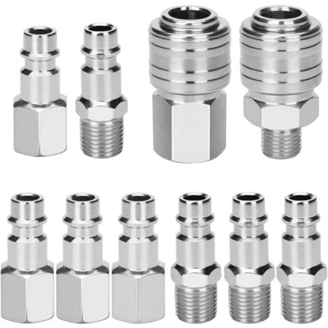 CHOYCLIT 10 PCS Raccords de compresseur 1/4"BSP Raccord Rapide Pneumatique Européen Coupleur pneumatique d'air kit compresseur accessoire d'air tuyau air comprimé du connecteur Homme Femme