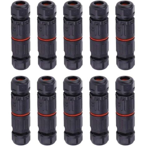 CHOYCLIT 10 Stück IP68 wasserdichter elektrischer Kabelverbinder, 3-polige wasserdichte Buchsenstecker, Außensteckdose, wasserdichte Kabelverbinder
