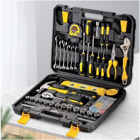 CHOYCLIT 108 pezzi Kit di attrezzi Cassetta degli attrezzi completa con chiave inglese Set di cacciaviti di precisione Martello Pinze Riparazione domestica