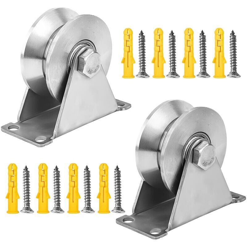 2 pièces Poulie de Levage Mouflage Inox, v Poulies Simple pour Cable, 48mm Poulie avec Roulements, Capacité de Charge 180kg, pour Rail Roulette