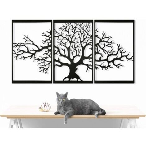 Choyclit – 3D-Wanddekoration „Lebensbaum“ aus Metall – Großes 3er-Set – Schwarz – Maße 45 x 90 cm, für den Innen- und Außenbereich