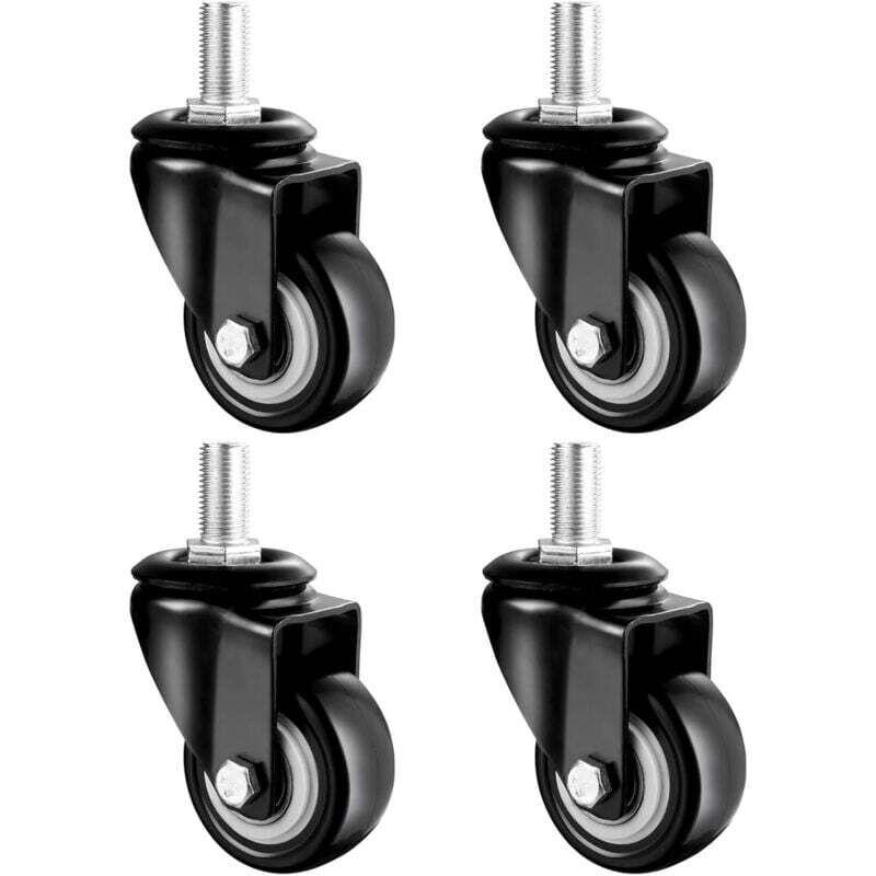 CHOYCLIT 40mm Roues Pivotantes À Tige pour Meubles, Boulon M12 X25 Mm, roulettes Pivotantes Noire À 360 ° avec Frein, Roulette en Caoutchouc Charge