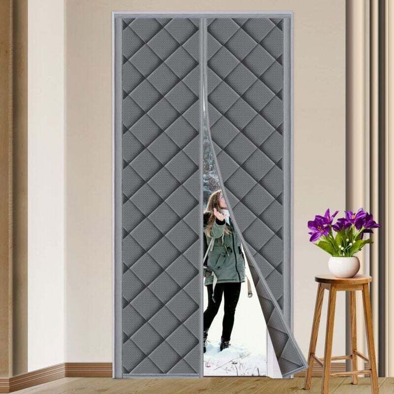 90x210cm Rideau Porte Isolation Thermique Magnétique Anti Froid, Obscurcissement, Insonorisation pour Balcon Salon Sous-sol Gris - Choyclit