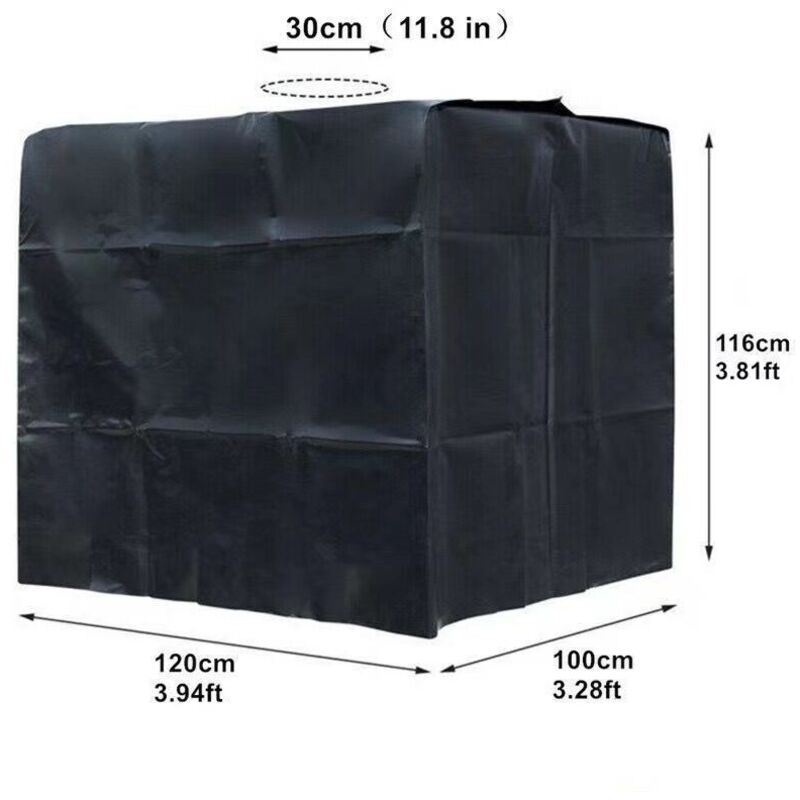 Bâche Réservoir d'eau ibc 1000 l Couverture Container Citerne Eau Pluie avec Fermeture éclair Coupe Vent Anti uv 210D Résistant à la Déchirure Noir