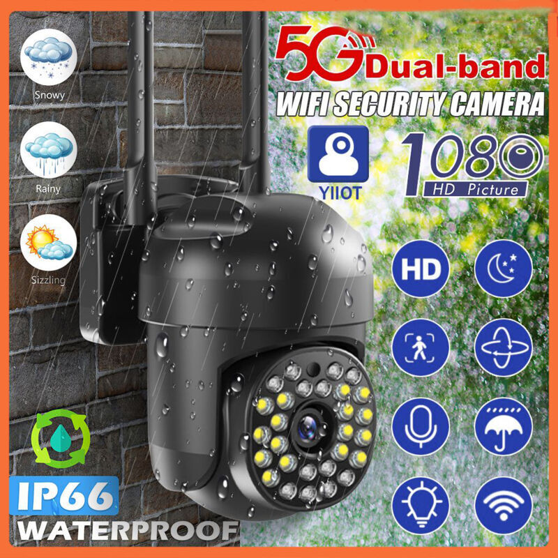 Choyclit - Caméra de sécurité extérieure sans fil 5G, caméra ptz 2MP, 2.4G/5GHz Dual Bands, vision nocturne couleur, alarme son/lumière, détection de