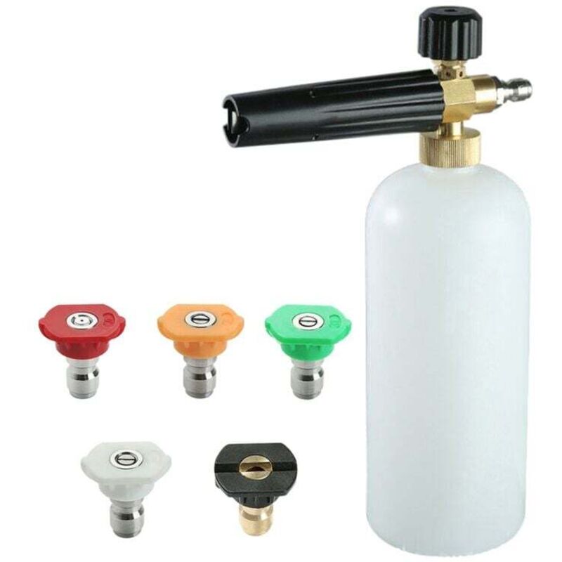 Choyclit - Canon à mousse avec connecteur rapide 1/4', 1 litre, 5 embouts de buse pour nettoyeur haute pression