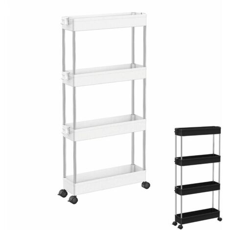 CHOYCLIT Carrito de servicio, carrito estrecho con ruedas de 4 estantes, blanco