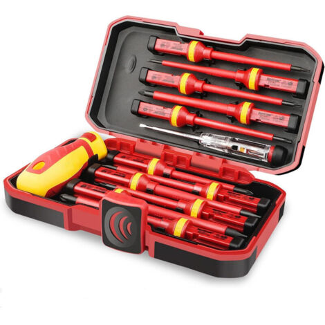 CHOYCLIT Coffret de tournevis Lot de 13 Tournevis Isolés CR V Haute Tension 1000V Magnétique Phillips Fente Torx Tournevis Durable Outil manuel, Kit D'outils de Réparation D'électricien
