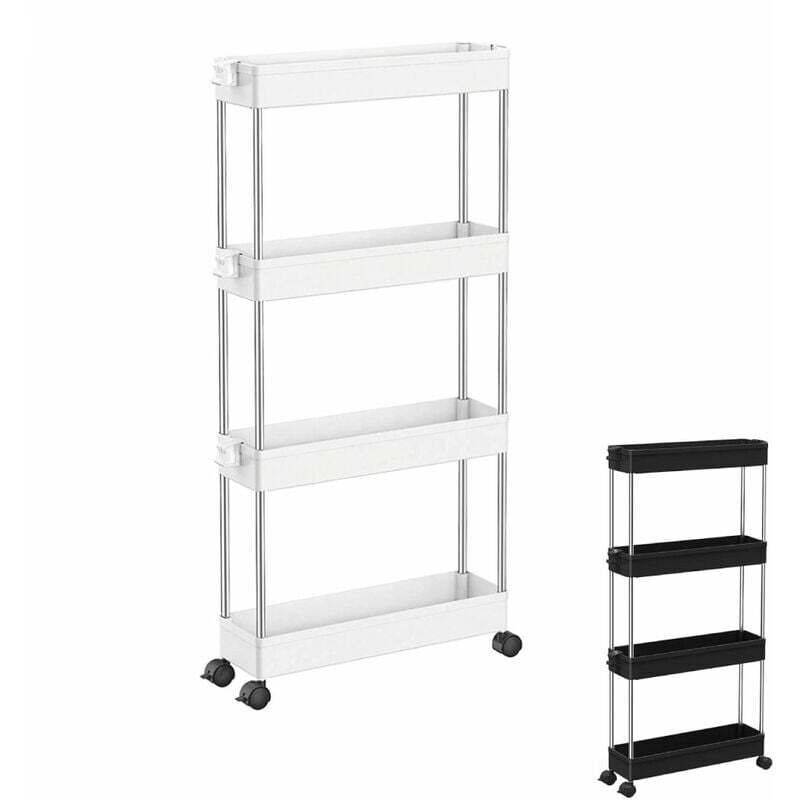 Choyclit - Desserte, chariot de rangement à roulettes étroit 4 étagères Blanc