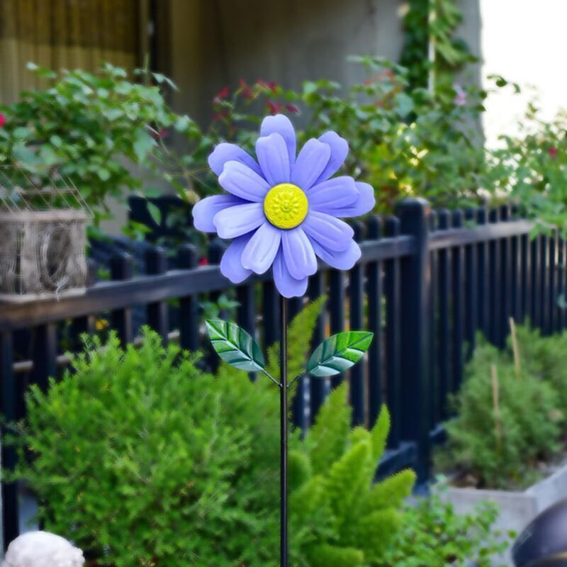 Choyclit - Fleurs violettes double couche pétale tournant moulin à vent, décoration de jardin extérieur fer Art Jardin pelouse balancier