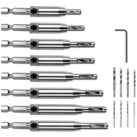 CHOYCLIT Foret à Centrer, 16 PCS Foret pour Charnière à Centrage Automatique, Outil de Perçage du Trou pour Le Travail Du Bois, Mèches de Perçage pour Fenêtre de Porte Ajustable