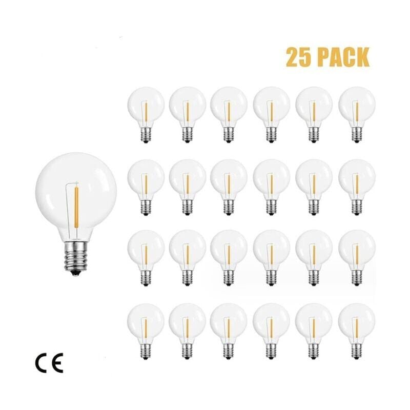 CHOYCLIT G40 Ampoules Remplacement G40 Ampoule De Tungstene Lampe 1W 220 240V Ampoule Globe Clair E12 Ampoules De Base, 25 Pack, jaune chaud（2200k）