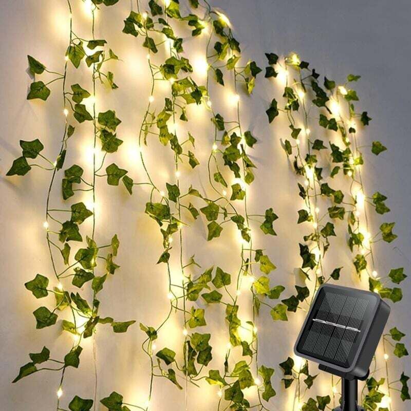 Guirlande Lumineuse Solaire Extérieure, Lierre Artificiel Guirlande Lumineuse Solaire 10M 100 LEDs, Guirlande Étanche 8 Modes Lumiere Décoration,