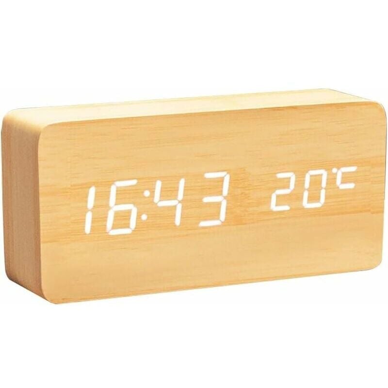 Choyclit - Horloge Numérique en Bois - Réveil à led Multifonctions avec Affichage De L'heure/De La Température Et Commande pour Le Voyage à Domicile